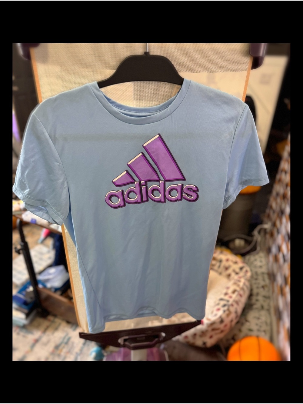 adidas Light Blue Tee with Purple Logo